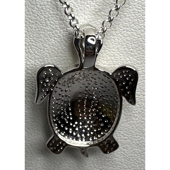 White Opal Turtle Pendant Thick Silver w Italian Made 18” 2mm Silver Rolo Chain - Picture 5 of 7